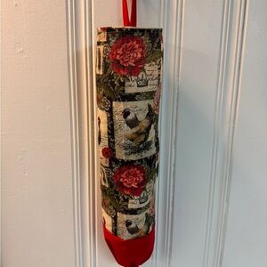 Red Floral & Hen Grocery Bag Holder Country Farmhouse